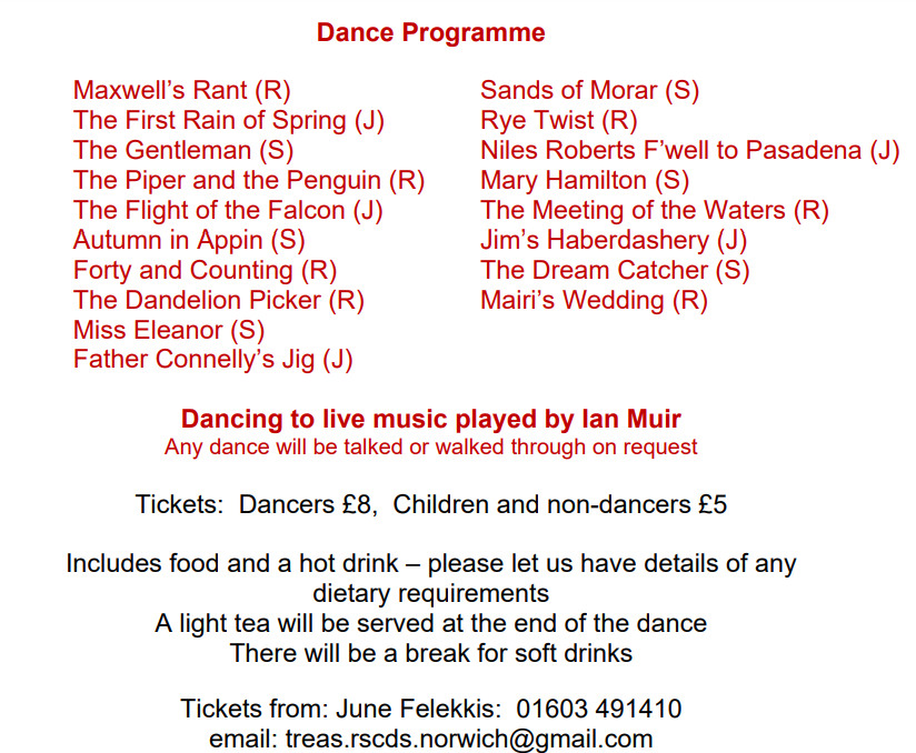 Norwich Tea Dance programme